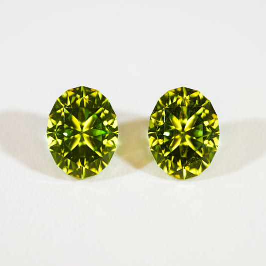 Precision matched pair of Barion style oval GoGo Peridot 3.49 cts.